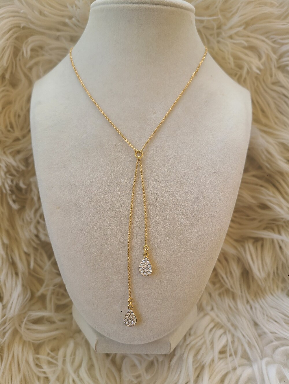 Touchstone Crystal Gold Y-Drop Necklace with Clear Crystal Teardrops
